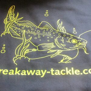 Black Breakaway fishing hoodie with yellow logo and front phone pocket
