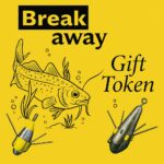 Breakaway Tackle gift token with yellow background, fishing weights and logo