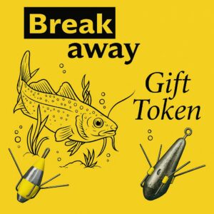 Breakaway Tackle gift token with yellow background, fishing weights and logo